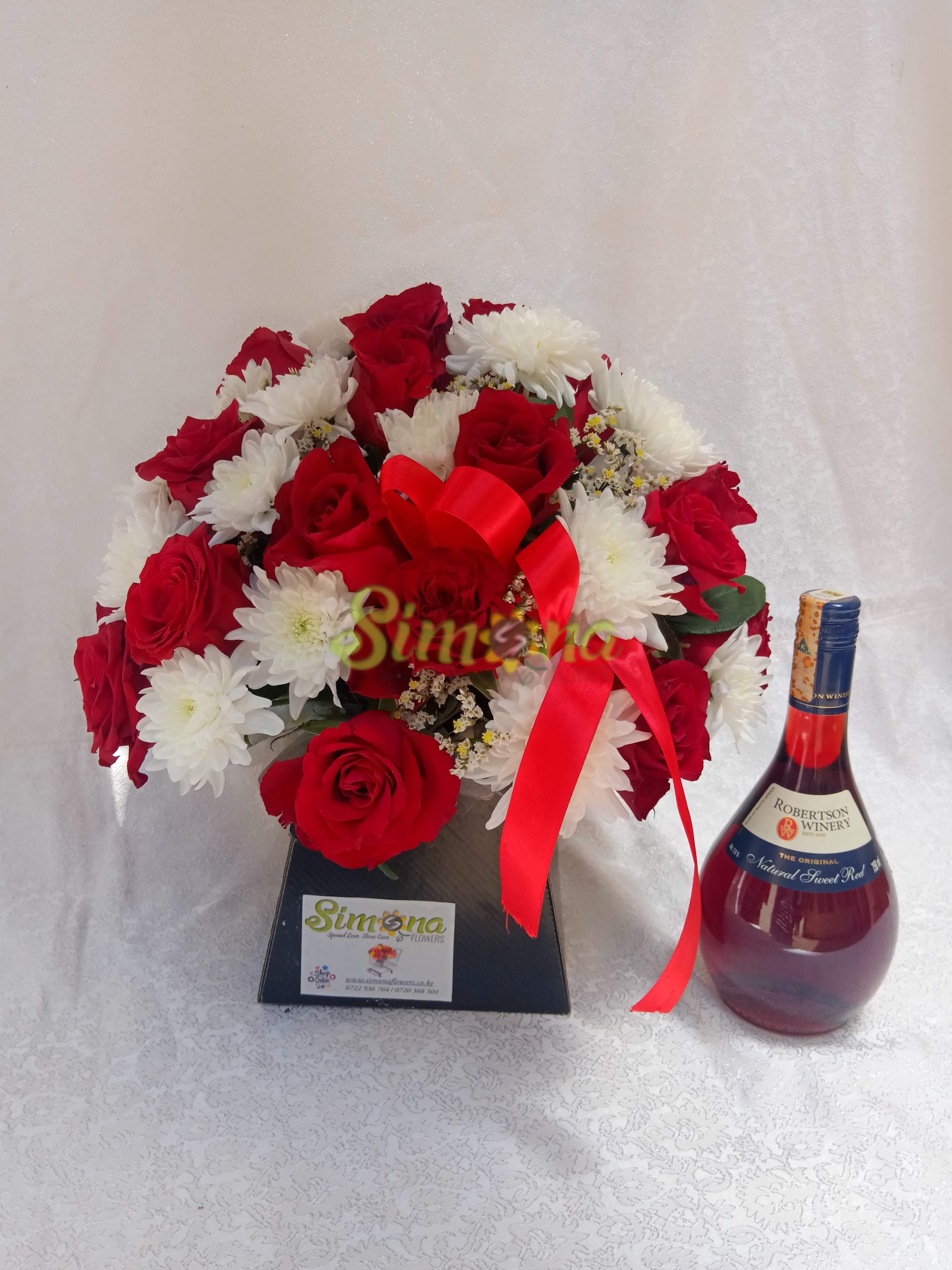 Adorable bouquet and wine