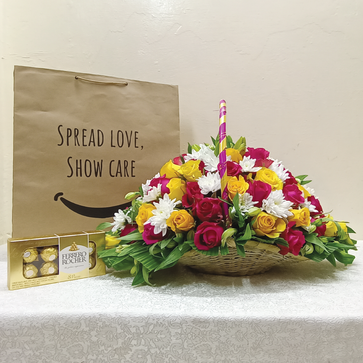 Angelina Flower Basket & Chocolate Combo