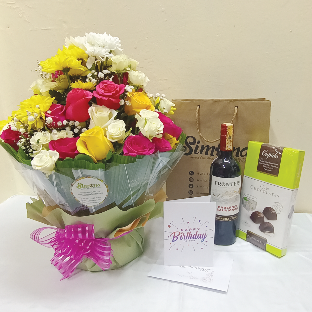 Fresh Bronze water bouquet, wine and chocolate