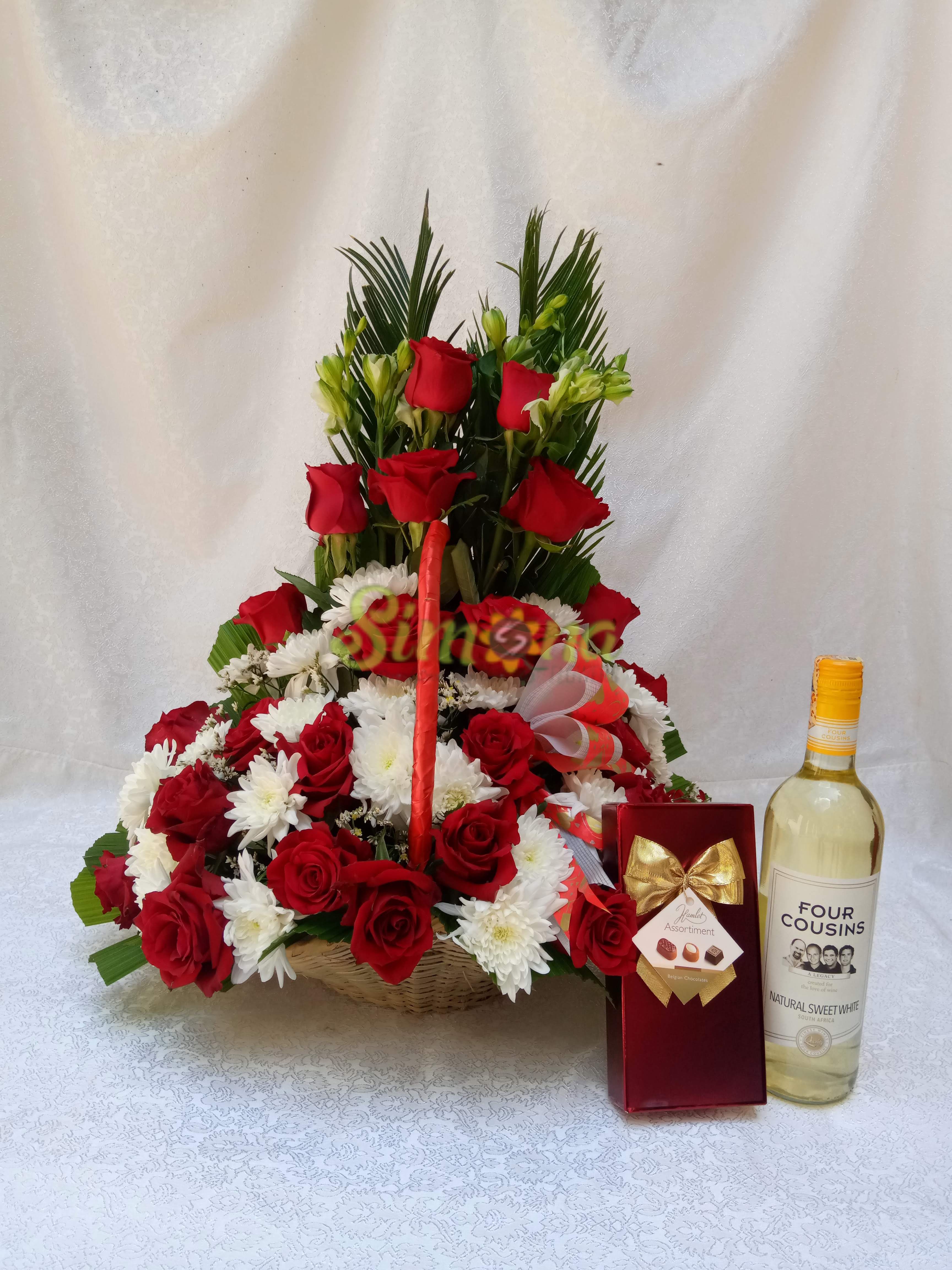 Luxury basket with wine and guylian chocolate