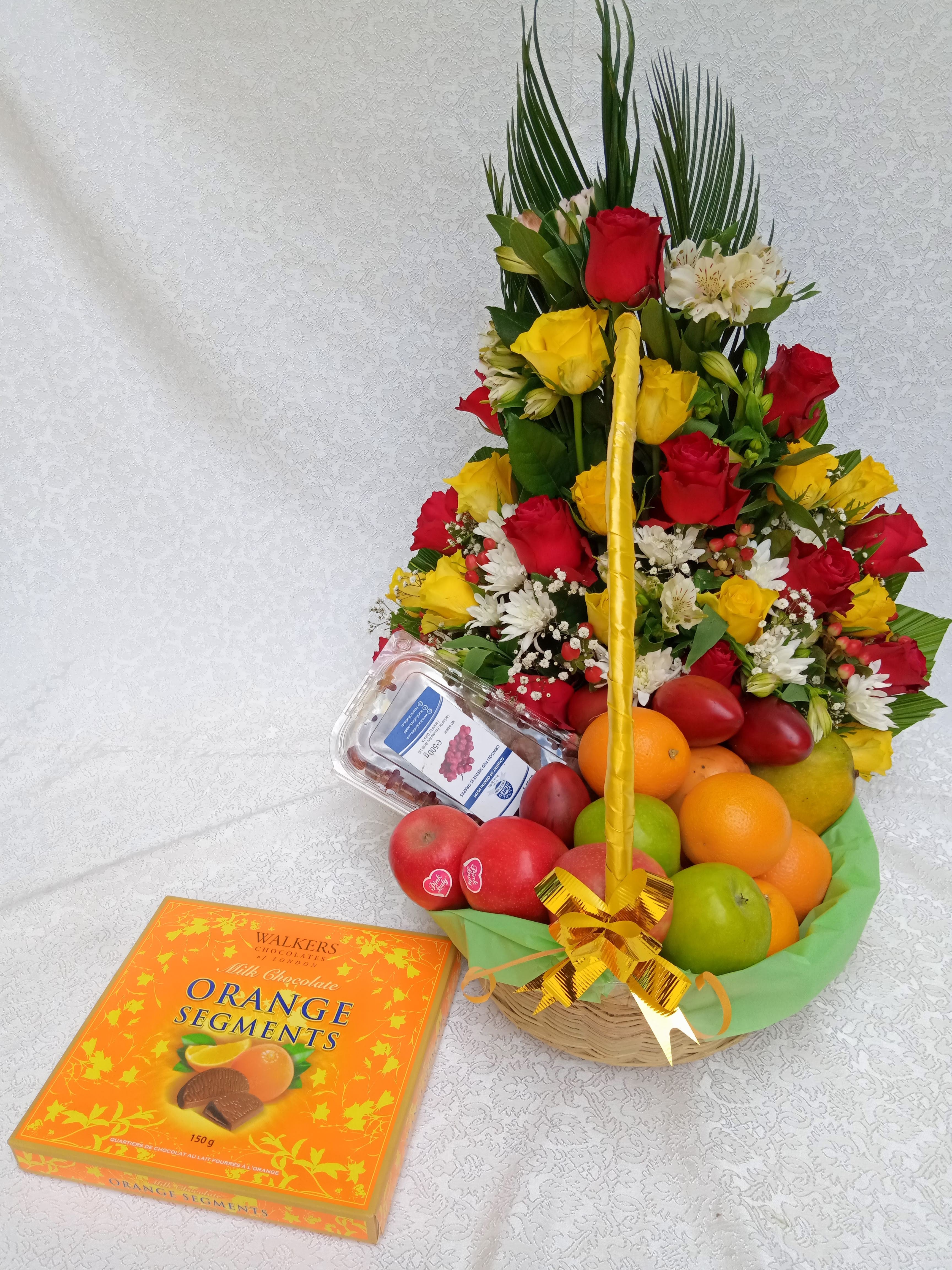 Floral fruit basket and chocolate combo
