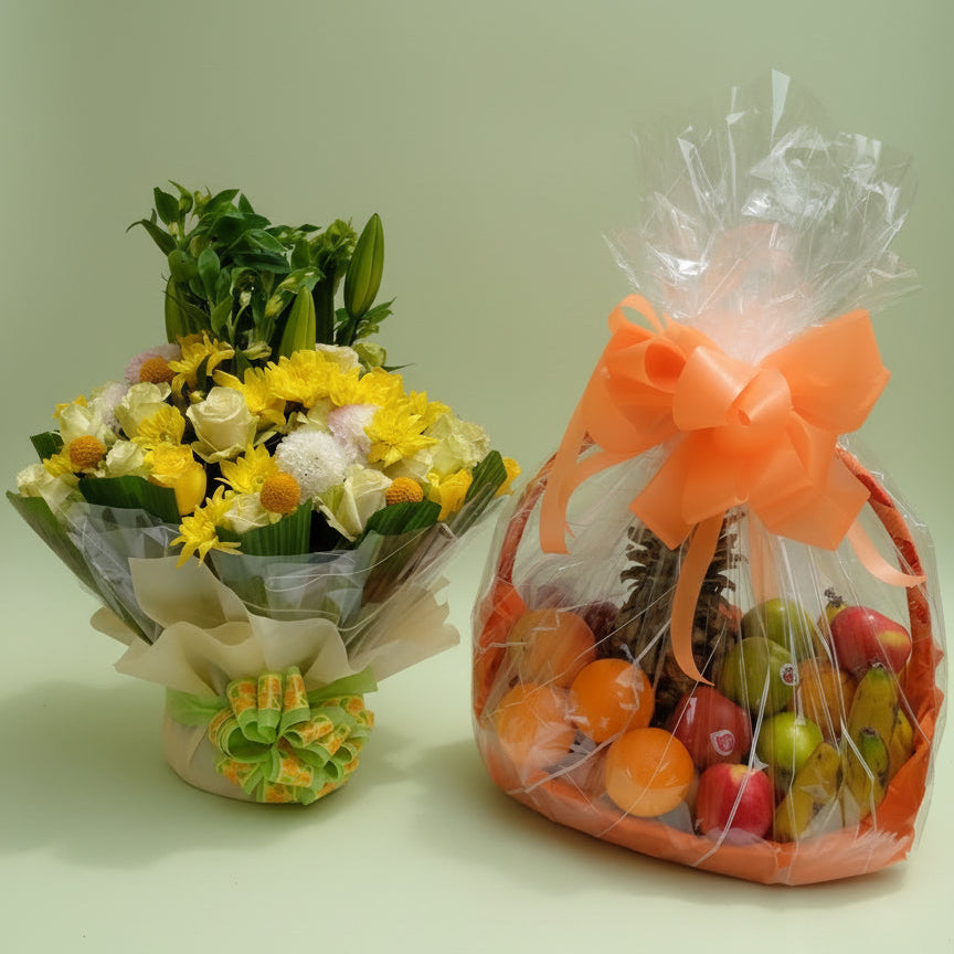 Fruits and flowers hamper