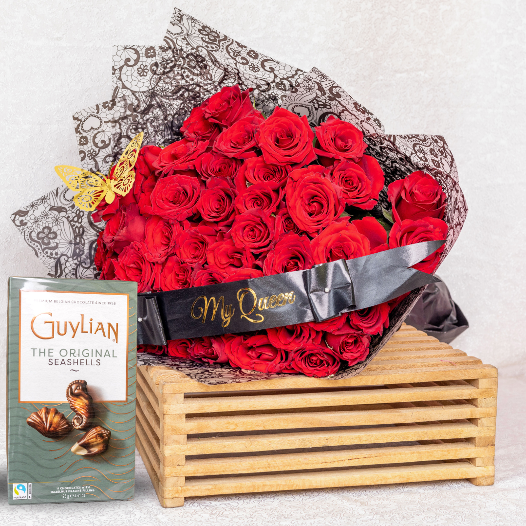 50 Red Stems with Chocolates