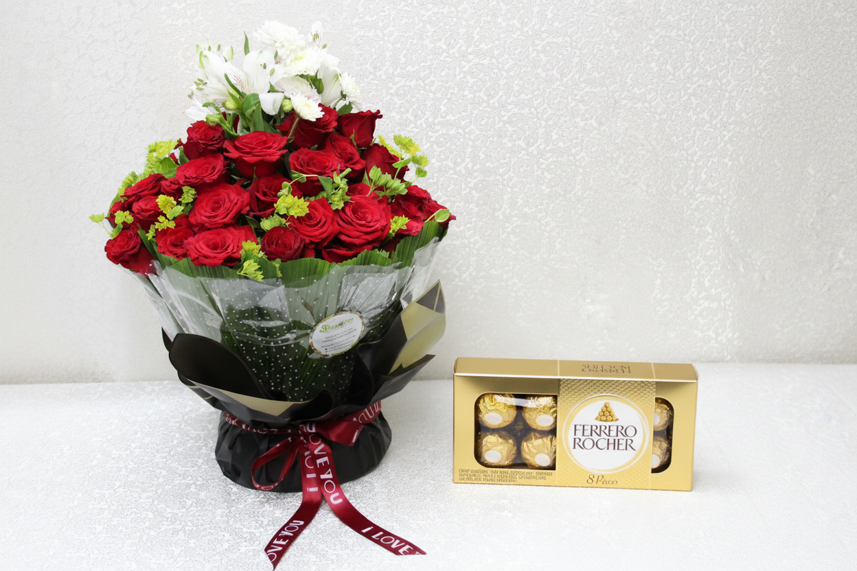 Cupid water bouquet and chocolate