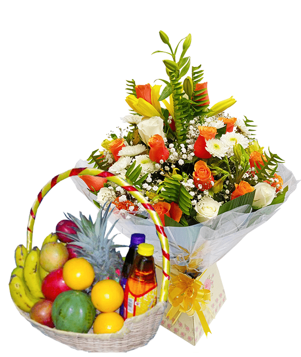 Blooming Joy royal bouquet and fruit basket