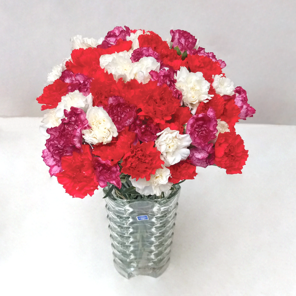 Carnation Sundae Vase Flowers Arrangement by Simona Flowers Kenya.  Consists of varying colors of carnation flowers worth blessing a loved one with on any day and special happy occasions.