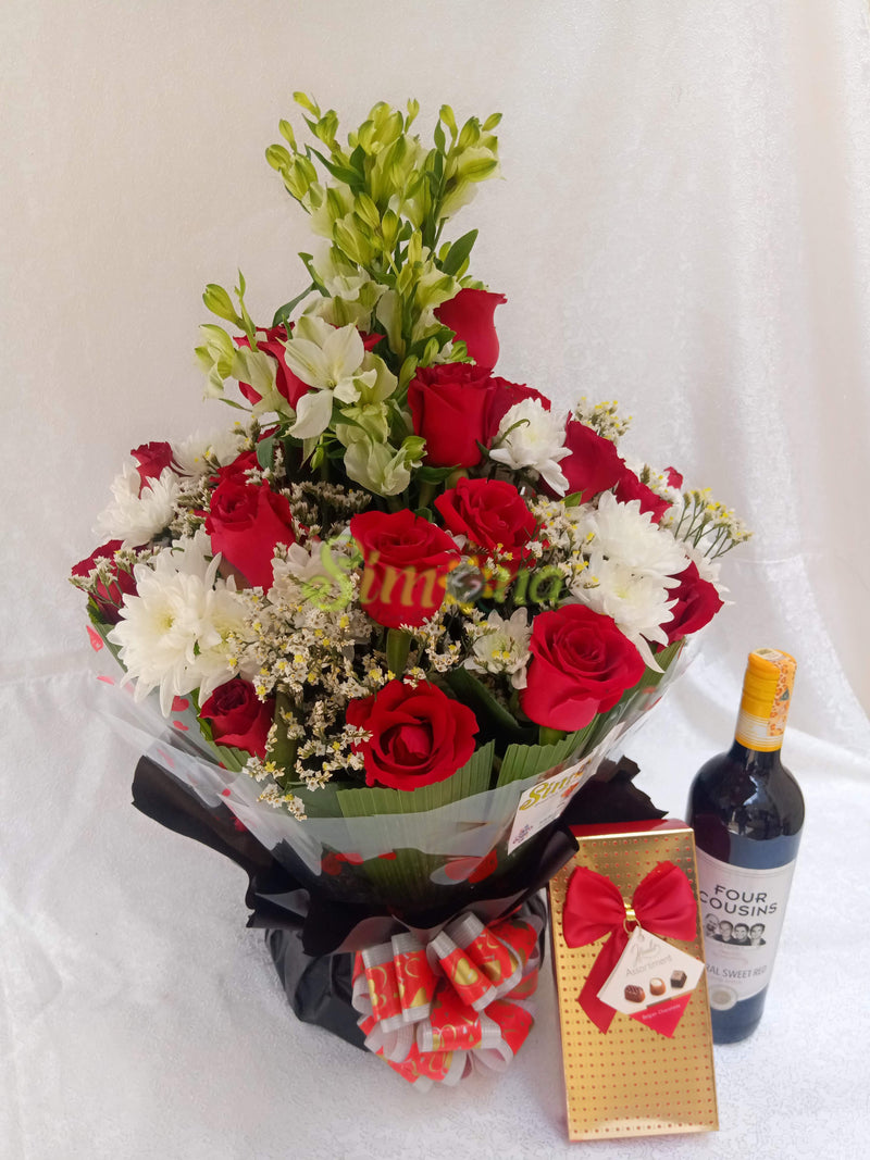 Diamond bouquet with red wine and hamlet chocolate