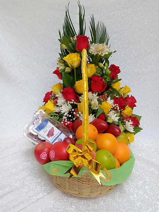 Floral fruit basket and chocolate combo