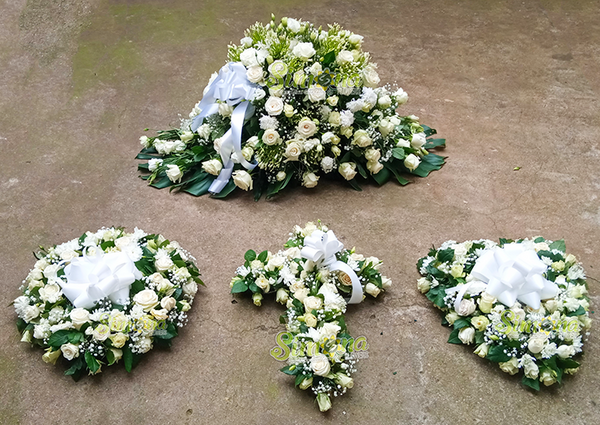 White standard funeral flowers set by Simona Flowers