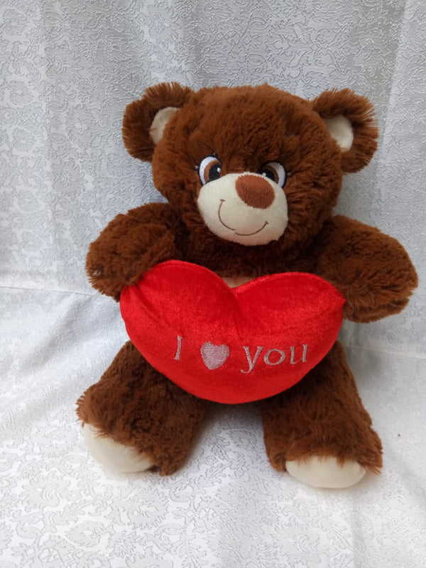 Brown big heart teddy bear - 40cm