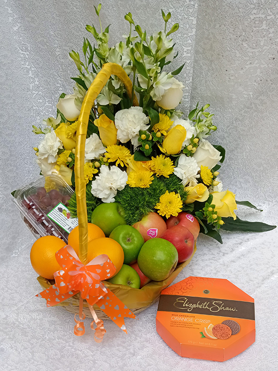 Floral fruit basket and chocolate combo