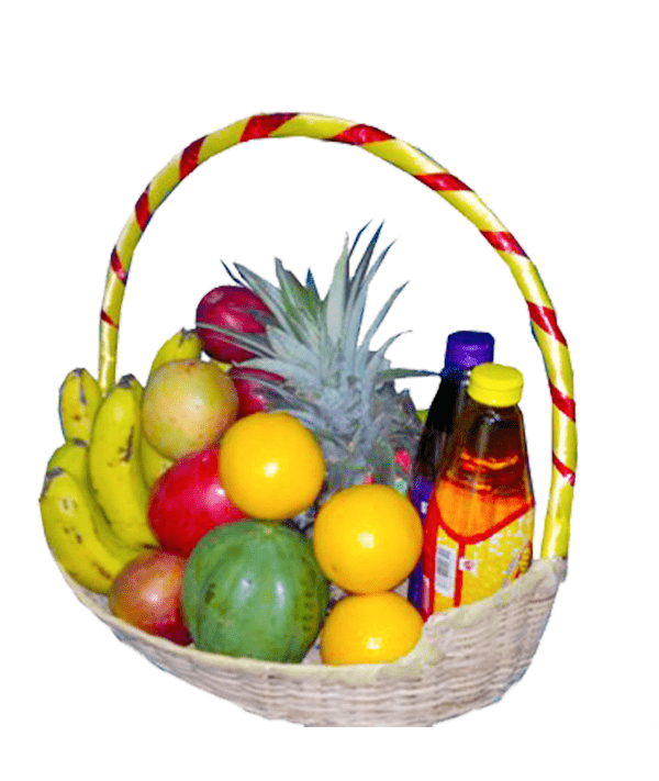 Sunshine Fruit basket with juice.
