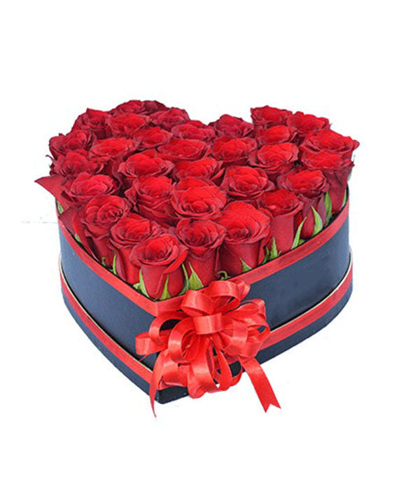 Simona red roses black flower box