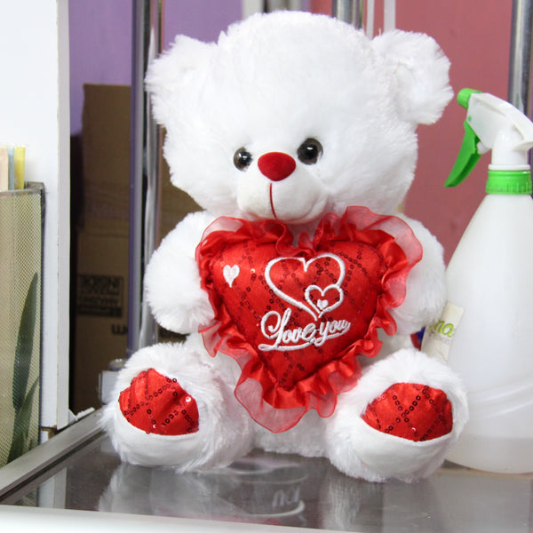 Simona Flowers - The white love teddy bear is a great fluffy valentines gift.