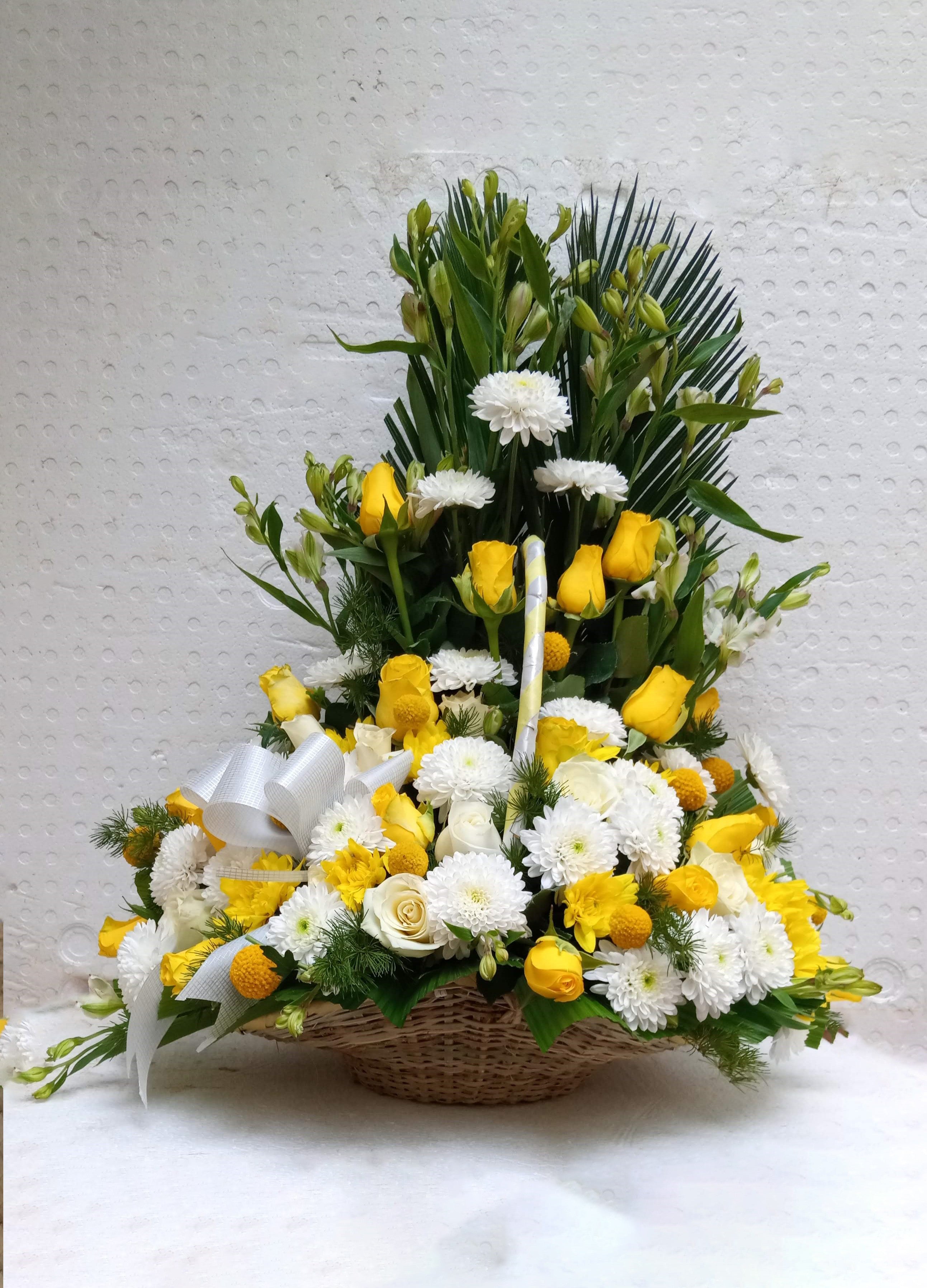 Roses and chrysanthemums flower basket